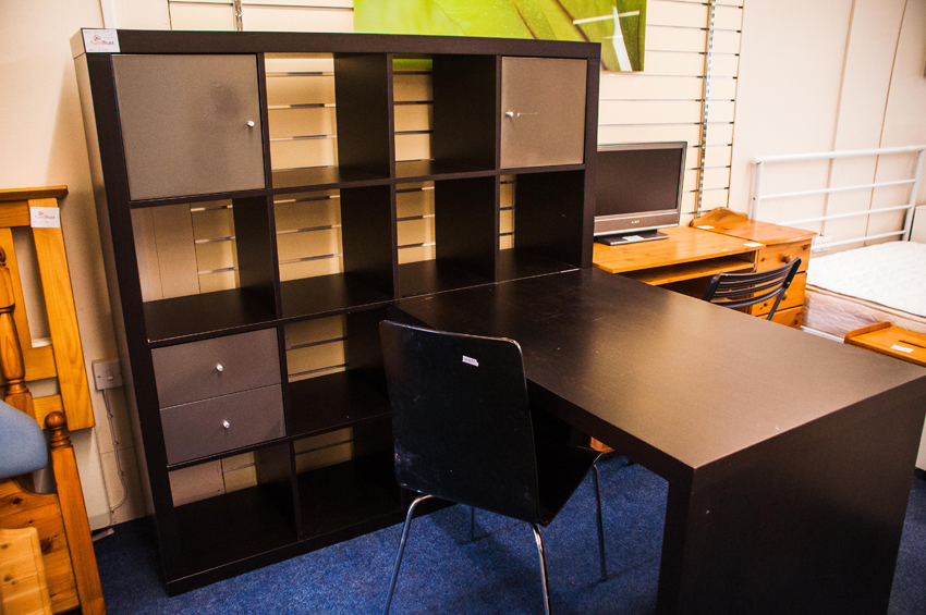 Ikea Desk with storage unit and chair