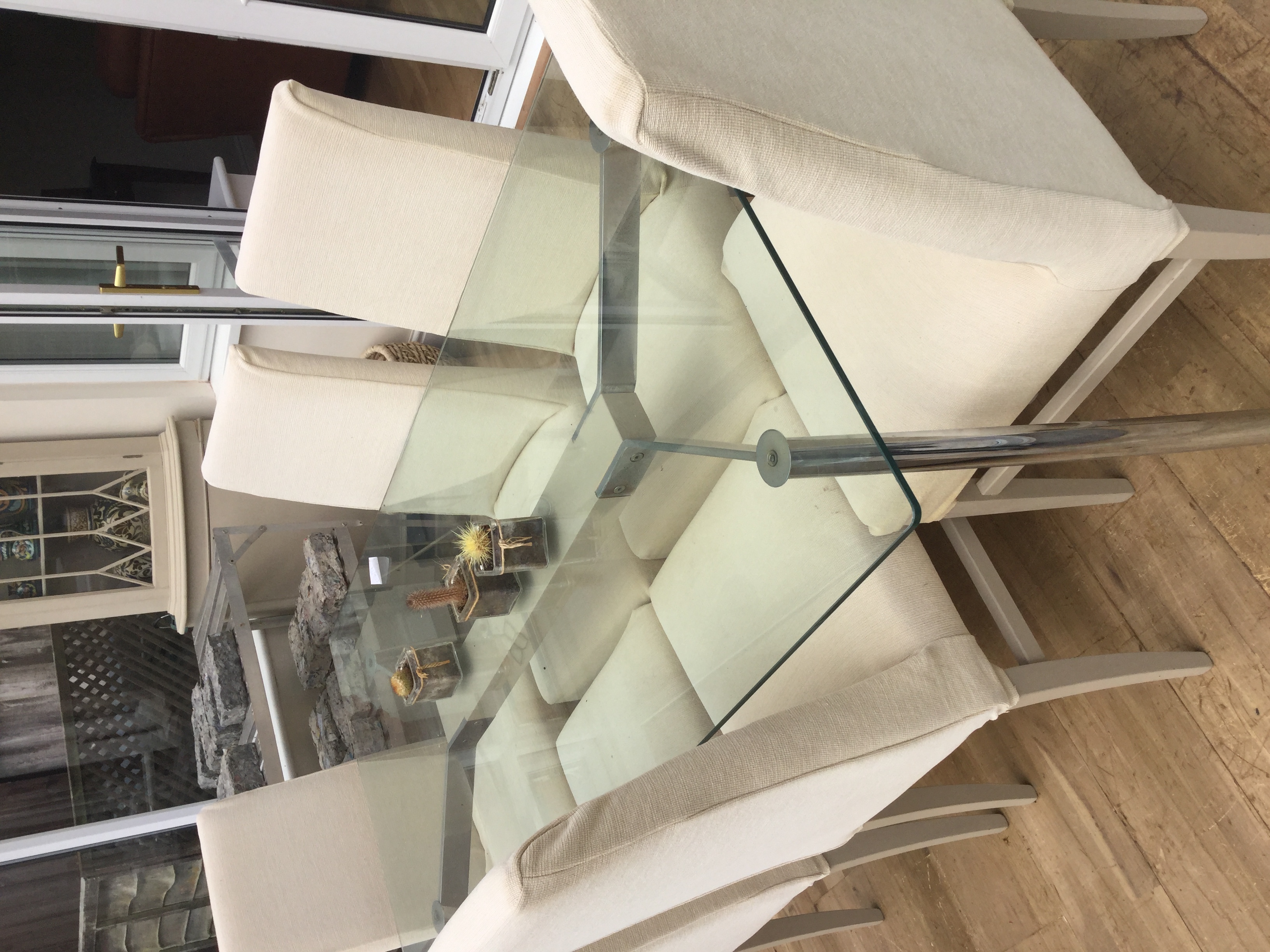John Lewis glass top rectangular dining table and six dining chairs