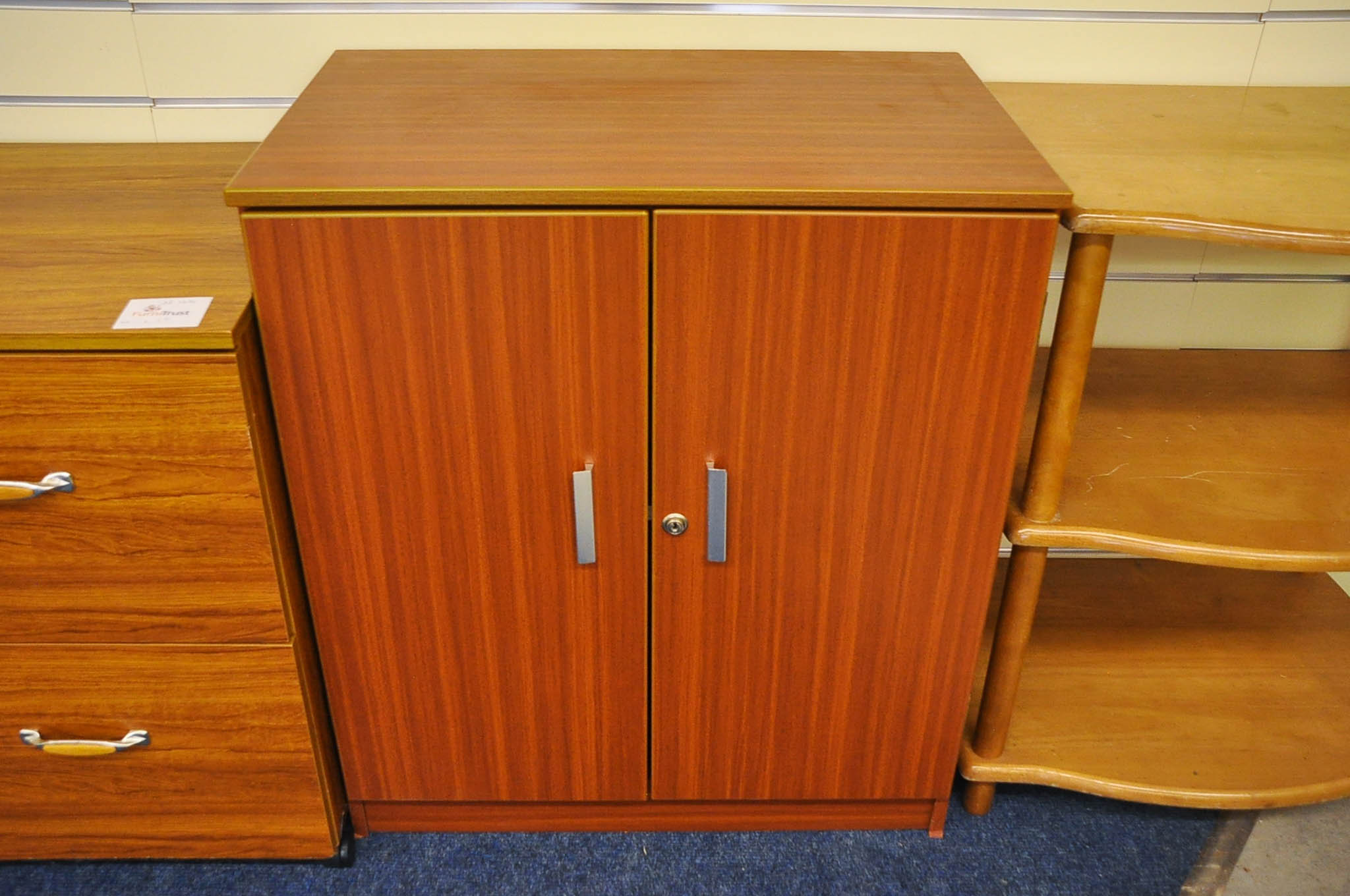 Office style 2 door Cabinet with internal shelf. No key.
42cm deep x 67cm wide x 77cm tall