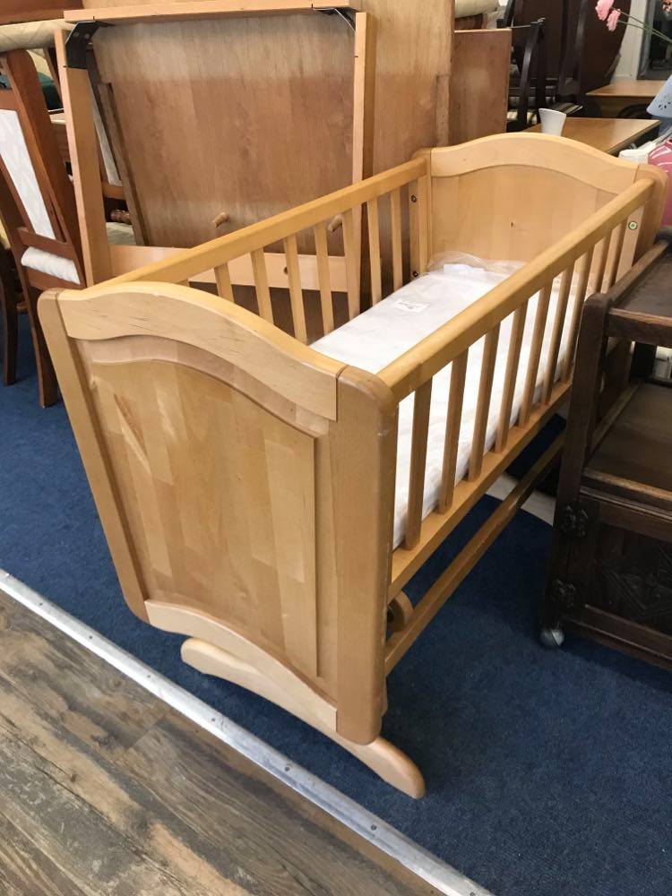 Wooden cot with brand new mattress