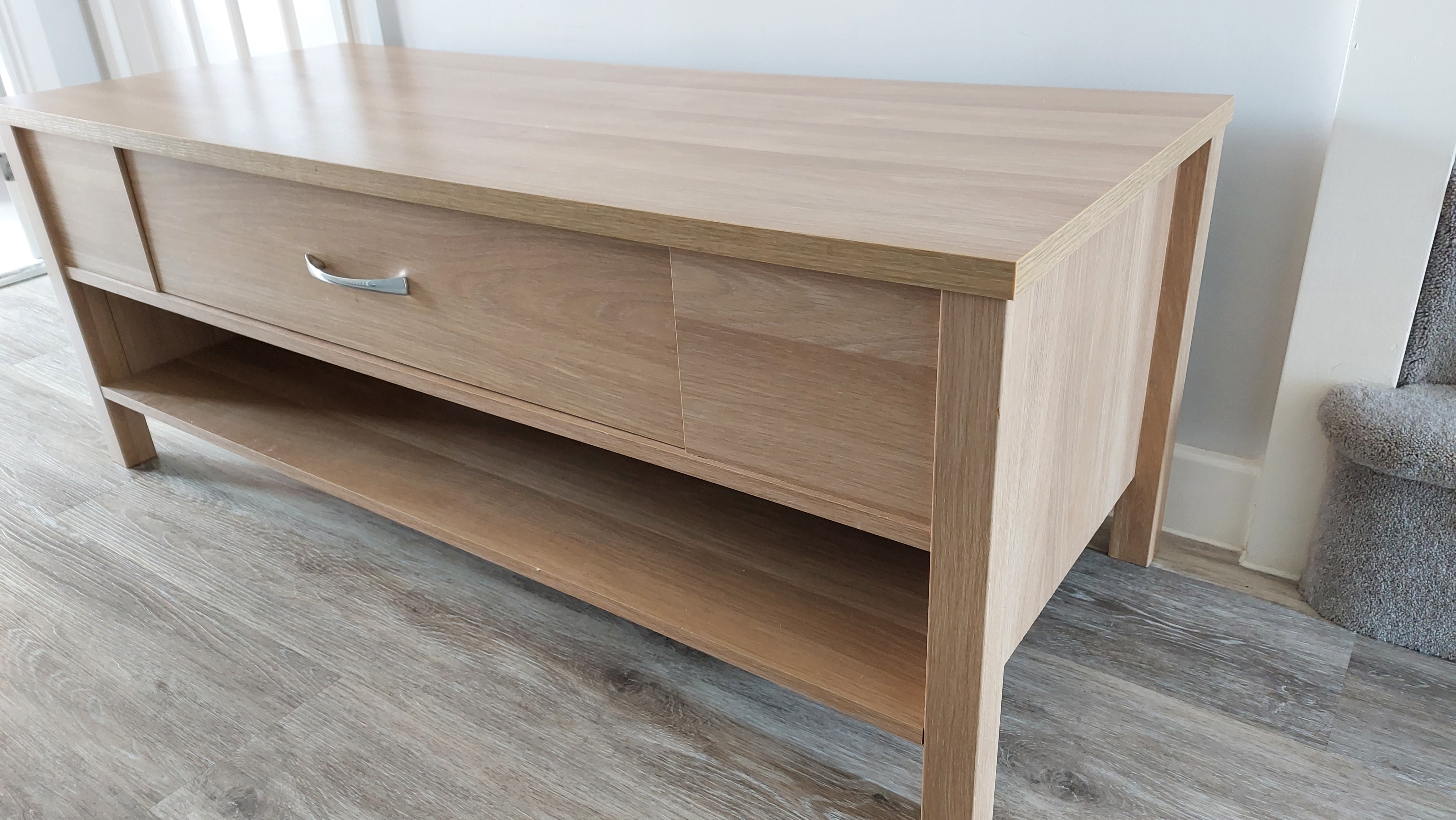 Large oak effect coffee table / TV Unit with shelf and drawer