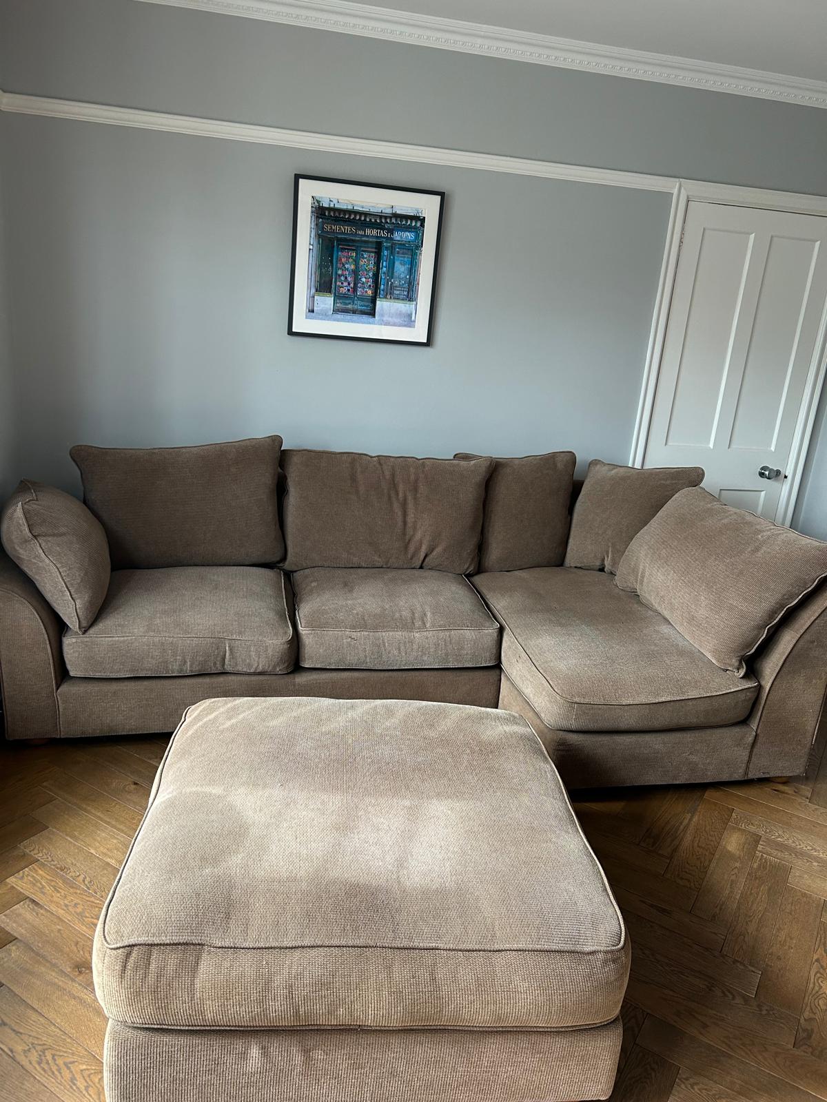   Brown corner sofa with foot stool