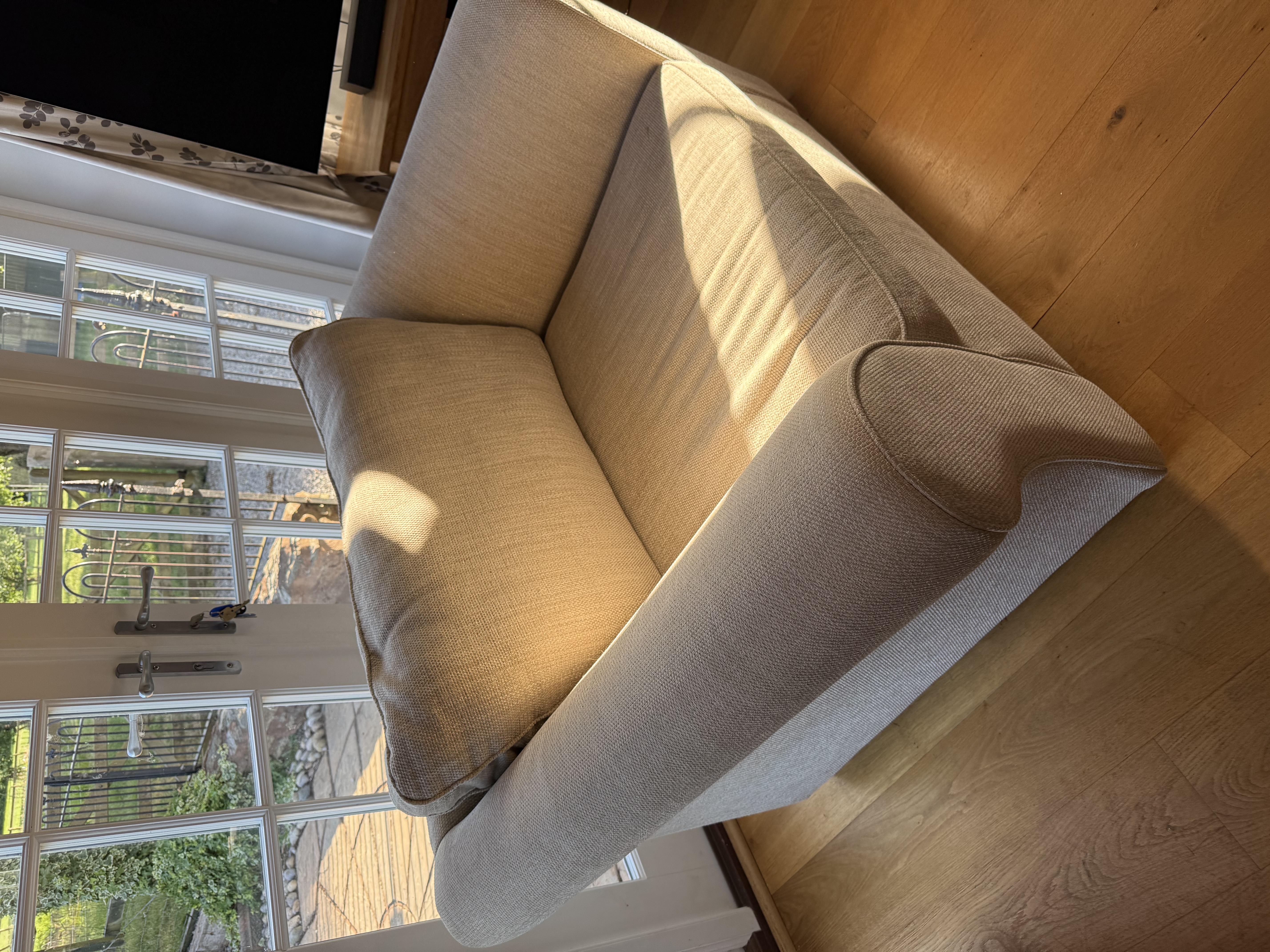 Cream Next chair and footstool. Good condition. Light use only. Matching fabric. 